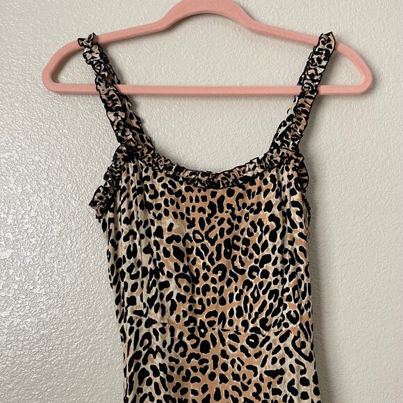 Faithfull the Brand Dress Womens Size 4 Tan Black Noemie Midi Leopard Print Slip - Picture 5 of 15